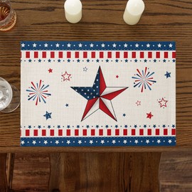4th of July Placemats Set of 6 American USA Flag Place Mats Patriotic Star Red Stripes Independence Day Tablemats July 4th Place Mats Table Decoration for Memorial Day Holiday Dinner Party Kitchen