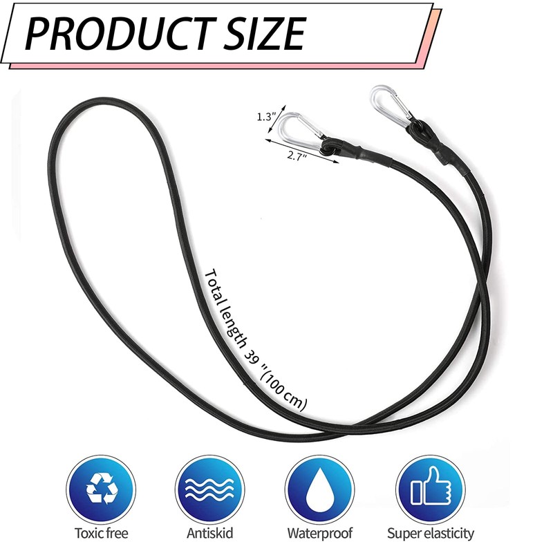 Bungee Cords with Carabiner Clips, 4PCS Black Bungee Ropes 40Inch