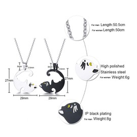 SINLEO 2pcs Set Stainless Steel Cat Dog Pendant Puzzle Matching Necklace for Couples Best Friends His Hers Lover Yin Yang Friendship Necklace, Cat