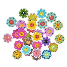 AKOAK 50 Pcs/Pack 20MM Multi-Color Wooden Buttons 2-Hole Flower Shaped Buttons for DIY Crafts Scrapbooking Sewing