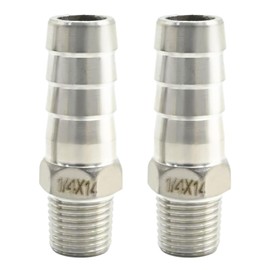 laffoonparts 2 Pack 1/4" Hose Barb x 1/4" NPT Male Adaptor Coupler Connectors, Stainless Steel Home Brew Fittings for Fuel Air Water