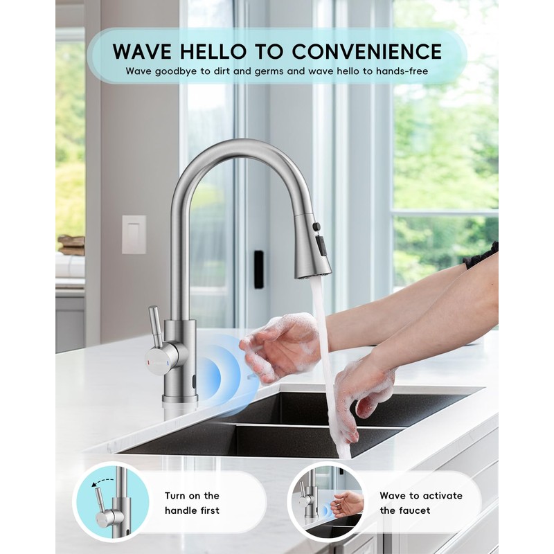 AJO BEND Touchless Kitchen Sink Faucet with Pull Down Sprayer,