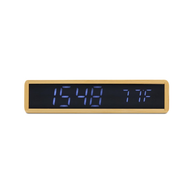 Mooov Bamboo Alarm Clock with LED Display, Black, Indoor Temperature,