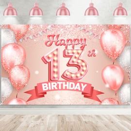 Happy 13th Birthday Rose Gold Banner Cheers to 13 Years Old Backdrop Confetti Balloons Theme Decor Decorations for Girls 13 Years Old Pink Birthday Party Supplies Bday Background Favors Gift Glitter