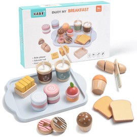 Wooden Play Food Sets for Kids Toddlers Kitchen Pretend Food Play Wood Bakery Toy for 3 4 5 6 7 Years Old Boys & Girls