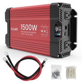 ALLWEI 1500W Pure Sine Wave Inverter 12V to 110V AC, Surge 3000W | with 2 AC Outlets, Power Converter for RV Camping Truck Boat Home Outdoor & Off-Grid Solar Inverter, Smart LCD Display