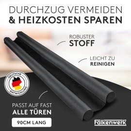 FALKENWERK Draught Excluder for Doors [Set of 2] - Cut to Size Door Seal 90 cm - Heating Cost-saving Door Draught Excluder - Double-Sided Door Seal Bottom - Door Seal with Ideal Fit - Black