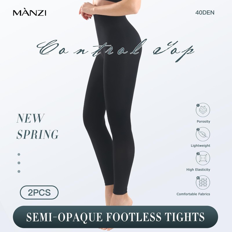 MANZI 2 Pairs Women's Footless Dance Tights Soft Solid Colored