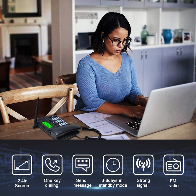 Lychee SIM Card GSM Desk Phone - Hands-Free, SMS, Large