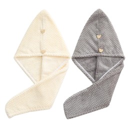 PRETOLE Hair Dry Towel, Dry Cap, Set of 2, Extra Thick, Quick Drying, Super Absorbent, Lightweight, Fluffy, Texture, Super Soft, Hair Care, Hair Towel, Hair Drying, Fluffy, For Long Hair, Hair Turban,