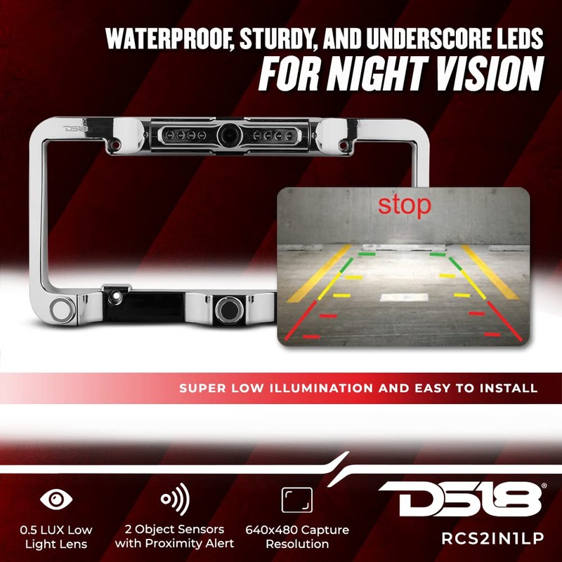 DS18 RCS2IN1LP-BK Reverse Camera and Backup Buzzer for License Plate,