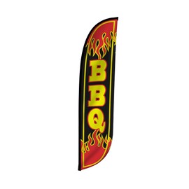 LookOurWay Feather Flag Banner - 12 Feet Tall Advertising Flags for Outdoor Business and Events Promotion - Swooper Flag Only - Food & Restaurant Flags - BBQ (10M1200051)