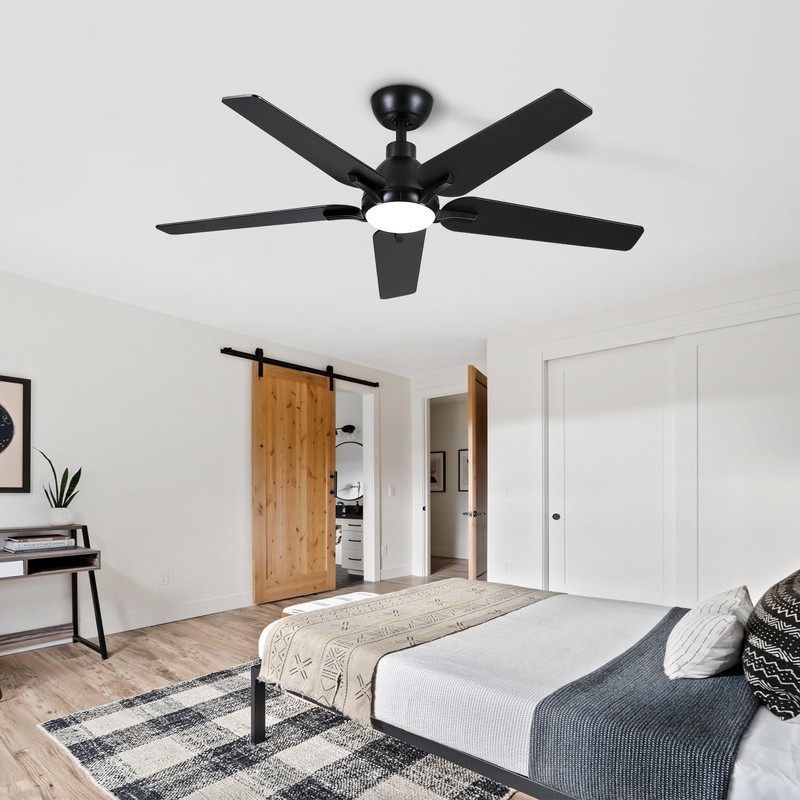 putroad 52 Inch Ceiling Fans with Lights: Black 5 Blades