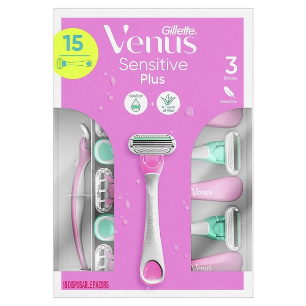 Gillette Venus Sensitive Plus - Maquinilla de afeitar desechable, 15 unidades
