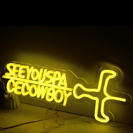 DAOXUZO See You Space Cowboy Neon Signs for Wall Decor, 7*16 IN, Space Cowboy Neon Lights with Dimmable for Game Room, Bedroom,Cowboy Bebop LED Sign,Anime Phrase with Fighter Jet Silhouette for Fans