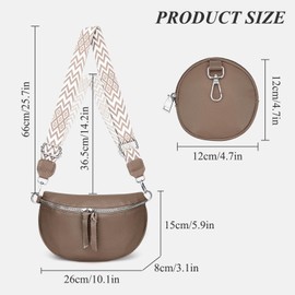FuninCrea Genuine Leather Women Shoulder Bag Cross Body Bag with 2 Pockets and Coin Purse, Half-Moon-Shaped Small Handbags Women Crossbody Bag Crescent Bag with Detachable Shoulder Strap (Khaki)