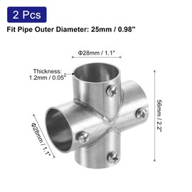 sourcing map 2Pcs 4-Way Cross Pipe Fitting Connector, Fit 1 Inch(25mm) OD Pipe Stainless Steel Structural Pipe Connector Chain Link Fence Clamp