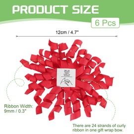 PATIKIL 4 Inch Grosgrain Curly Bows for Gift Wrapping, 6 Pcs Self-Adhesive Curly Ribbon Twist Tie Bows Christmas Burst Gift Bow for Presents Wedding Birthday Party Decorations, Red