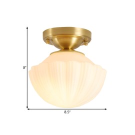 RUNNUP Brass Semi Flush Mount Ceiling Light, Small Hallway Light Fixture, Vintage Close to Ceiling Light Fixture, White Glass Pendant Lamp Shade for Bathroom, Entryway, Foyer, Closet, B
