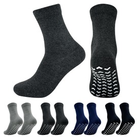 SOJOFEL Non Slip Grip Socks for Men - Anti Skid Crew Socks for Women Hospital Grippers Slipper Socks Cotton Rubberized Sticky Socks for Elderly Yoga Pilates Fitness 4 Pairs Mixed Color 9-11