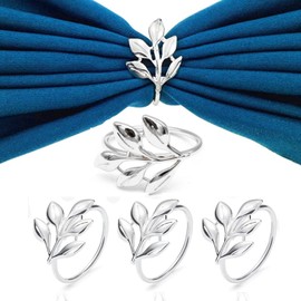 LdawyDE Napkin Rings, Pack of 4 Napkin Rings, Silver, Leaves Napkin Ring, Simple Napkin Rings, Table Decoration for Wedding Party, Christmas, Family Celebrations, Hotel, Dining Table Decoration