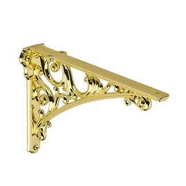 Khtumeware Polished Brass Shelf Bracket 8 Inch, Decorative Brackets for Shelving, Heavy Duty Bright Gold Ornate Shelf Bracket, Hardware Included, 4 Pack, 7.87x5.5x1.73 inch