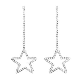 Rosemarie Collections Women's Sparkling Crystal Rhinestone Star Dangle Earrings, 2.5" (Silver Tone)