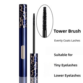 Tower Brush Waterproof Mascara for Fine Short Lash, Long-Lasting, No Clumps, Smudge-Proof, Easy to Remove, Natural, Black (1pc)