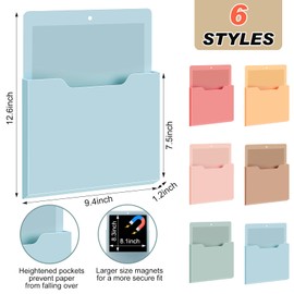 Fuutreo 6 Pcs Magnetic Wall File Organizer Magnetic Wall File Holder Refrigerator Magazine Holder for Mail Letters Paper(Light Vintage,12.2 x 9.4 Inch)