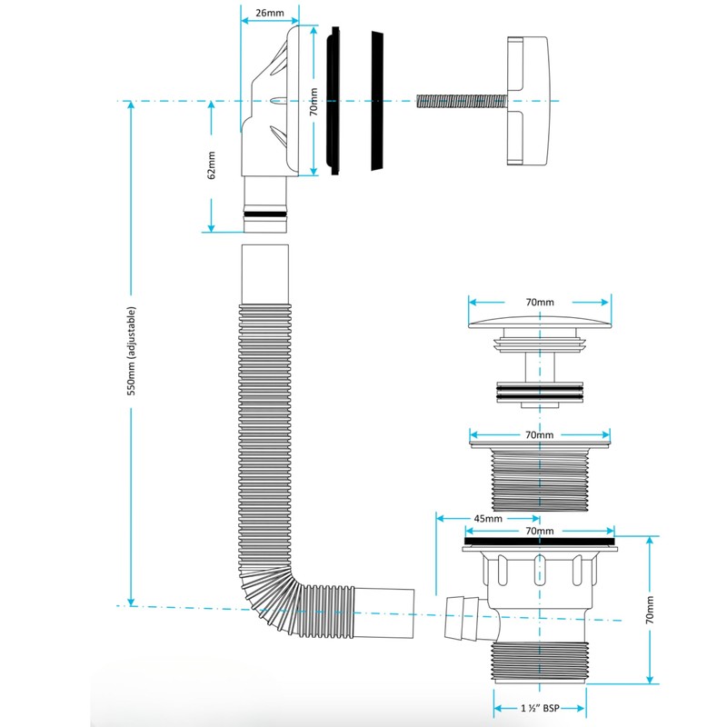 Hulthor Bath Waste & Overflow Kit – Universal 1.5" Click