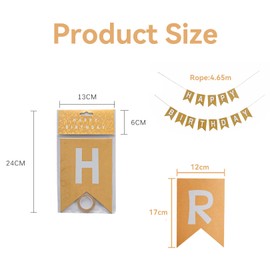 1 Pack Happy birthday Banner, Reusable Birthday Bnting, Versatile Bunting Decorationswith White Happy Birthday Letters, for Indoor and Outdoor Birthdays Parties (Golden 17CMX12CM)