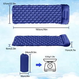 Karvipark Camping Sleeping Mat, Ultralight Air Mattress with Pillow, Foldable, Lightweight, Small Pack Size, Waterproof Sleeping Mat for Outdoor, Travel, Hiking, Beach