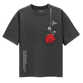 UOUA Women Oversized Graphic T-Shirt Casual Cotton Tees Floral Letter Printed Summer Tops Grey XXL