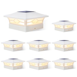Solar Post Cap Lights Outdoor 8pack, Waterproof Solar Powered Deck Fence Post Lights for 4x4 Wood/Vinyl Posts, Solar Outdoor LED Light with Cool/Warm Lighting (White, 8pack)