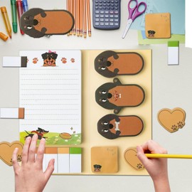 550 Sheets Cute Sticky Notes Set, 11 Designs Note Pads, Adorable Cartoon Writing Memo Pads with Fancy Divider Tabs for Kids Students School Office Supplies (Dachshund)