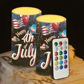 Luarisgur Happy 4th of July Flameless Candles with Remote American Flag LED Candles Battery Operated Electric Candles Flickering Warm Light for Home Bedroom Living Room Patriotic Decoration