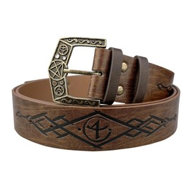 HiiFeuer Medieval Alchemy Faux Leather Buckle Belt, Fantasy Embossed Wizard Knight Belt for LARP Ren Faire (Brown)