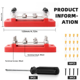 Power Distributor Busbar Block, 12V-48V DC, 250A, 4M8 Terminal Bolts, Pack of 2, Black/Red (B-Black and Red)