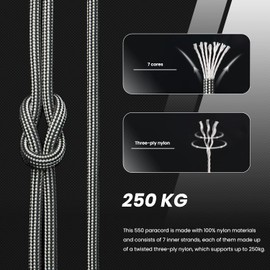 Abma Cord Paracord 550 Nylon Rope Paracord 4 mm Cords with 7 Core Strands Type III Survival Parachute Cord - Max. 250 kg (550 lbs)