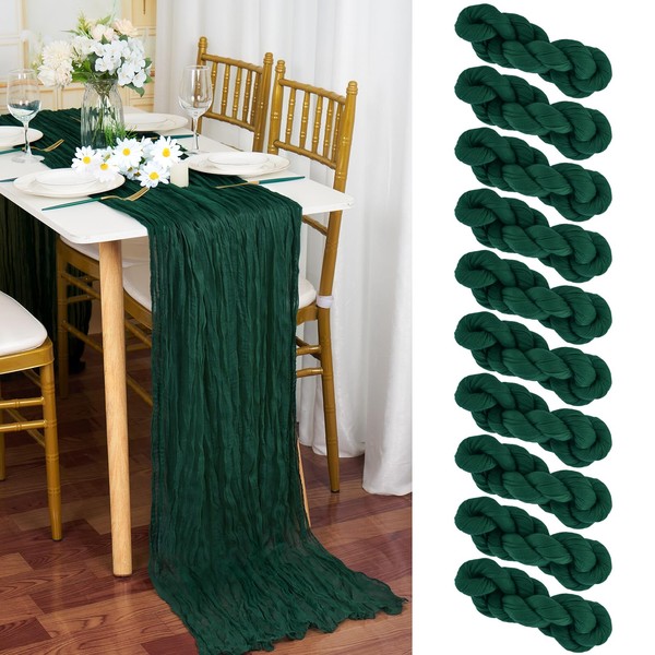 YMHPRIDE 2 Packs Cheesecloth Table Runner, 90x300cm Dark Green Rustic Gauze Fabric Boho Table Runner, Cheesecloth Wedding Table Decor Table Cloth for Wedding Party Bridal Shower Table Decorations