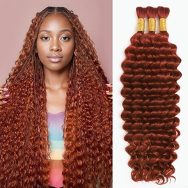 Human Braiding Hair for Boho Braids 110g Deep Wave Boho Bulk Human Hair for Braiding Knotless 12A Wet and Wavy Bohemian 3 No Weft Bundles/Pack Curly Braids Copper 14 Inch