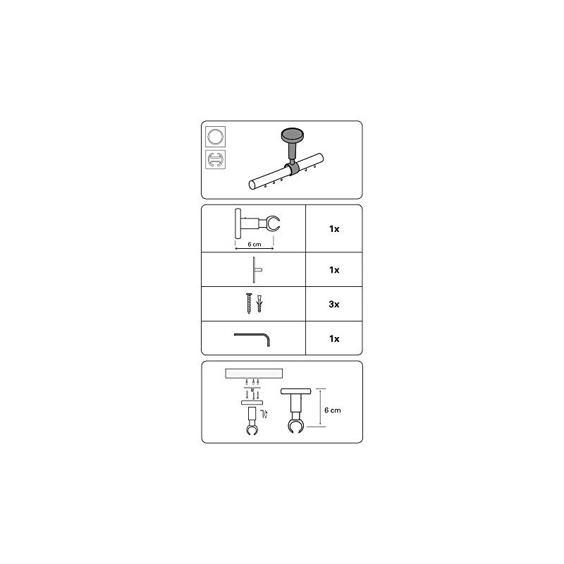 GARDINIA Kira Series Ceiling Support for Curtain Pole with Metal