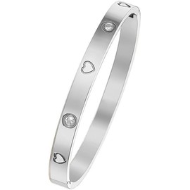 TTPSRY Bracelet Women 18K Stainless Steel Zirconia Crystal Lover Heart Fashionable Vintage Geometric Round Bangle Jewellery Gift Birthday Christmas for Girls Girlfriends Sisters Friends Mom