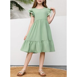blibean Little Girls Dresses Big Kids Bohemian Sleeveless Dress Casual Elegant Boho Outfit Age 8T-9T (Size 8-9 Year) Sage Green