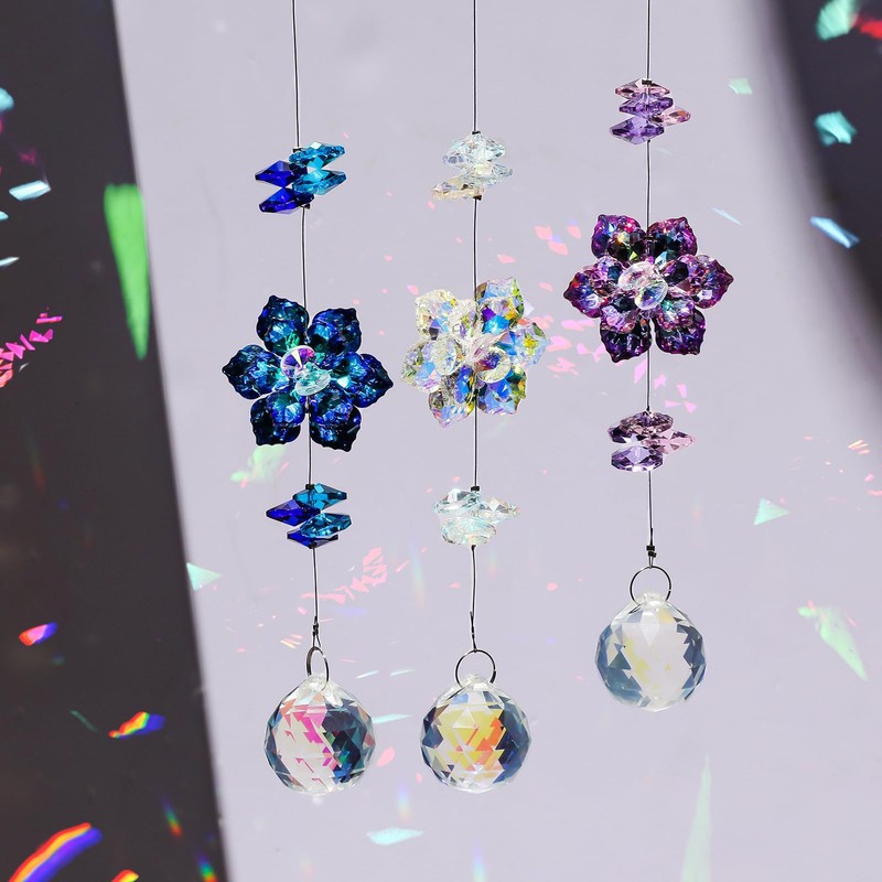 JATYFING Crystal Suncatcher with Flower Design, Rainbow Prism Ball, Set
