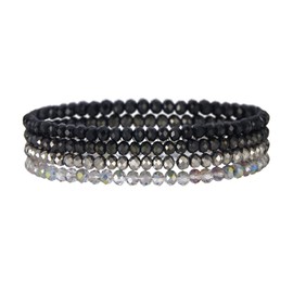 FULU AUTUMN Boho Beaded Bracelet Multi-Layer Crystal Stone Beaded Bracelets for Women Stretch Bracelets Fashion Jewellery Birthday Gifts for Her(Black)