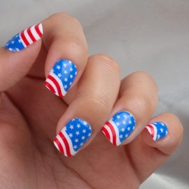 Independence Day Press on Nails Short Square, Glue On Nails with Patriotic Designs, Women Acrylic Fake Nails for July 4th, 24Pcs Full Cover Coffin Shape False Nails, Artificial Reusable Stick on Nails