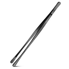 Kitchen Tweezers, Round Tip Tweezer Tongs For Cooking, Black Stainless Steel Food Tweezers, Multi-function Precision Serrated Tips Cooking Tongs Kitchen Serving Tong (Black, 12 inch)