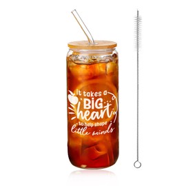 Teacher Appreciation Gifts - Teacher Gifts for Women - Teacher Birthday Gifts, Back To School Day Gifts, Teacher Retirement Gifts - 16 Oz Teacher Glass Cup with Lids and Straws
