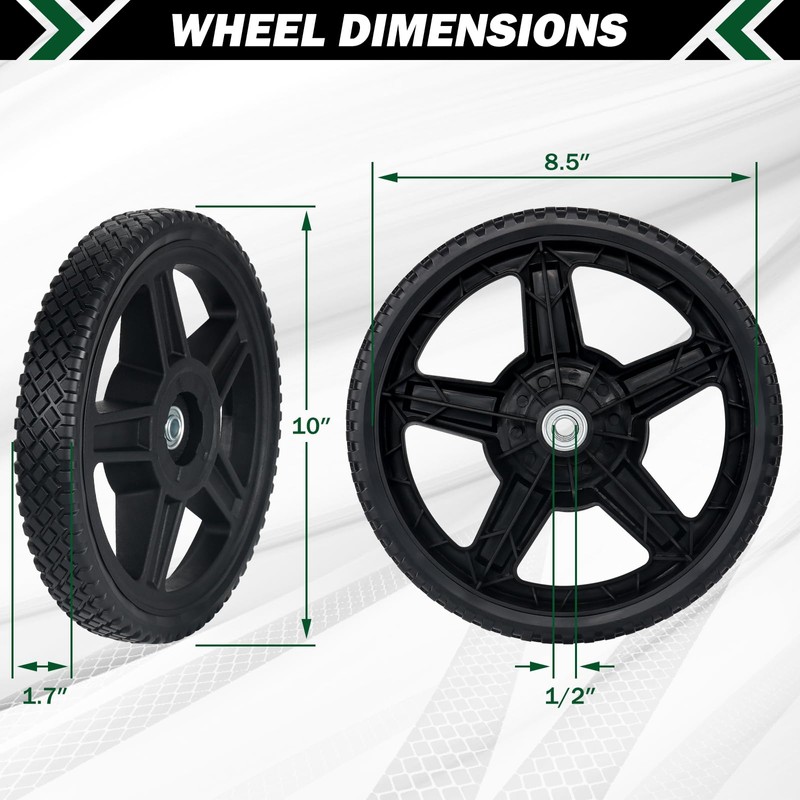CheeMuii 10 Inch Lawn Mower Wheels 2 Pack 10" Push